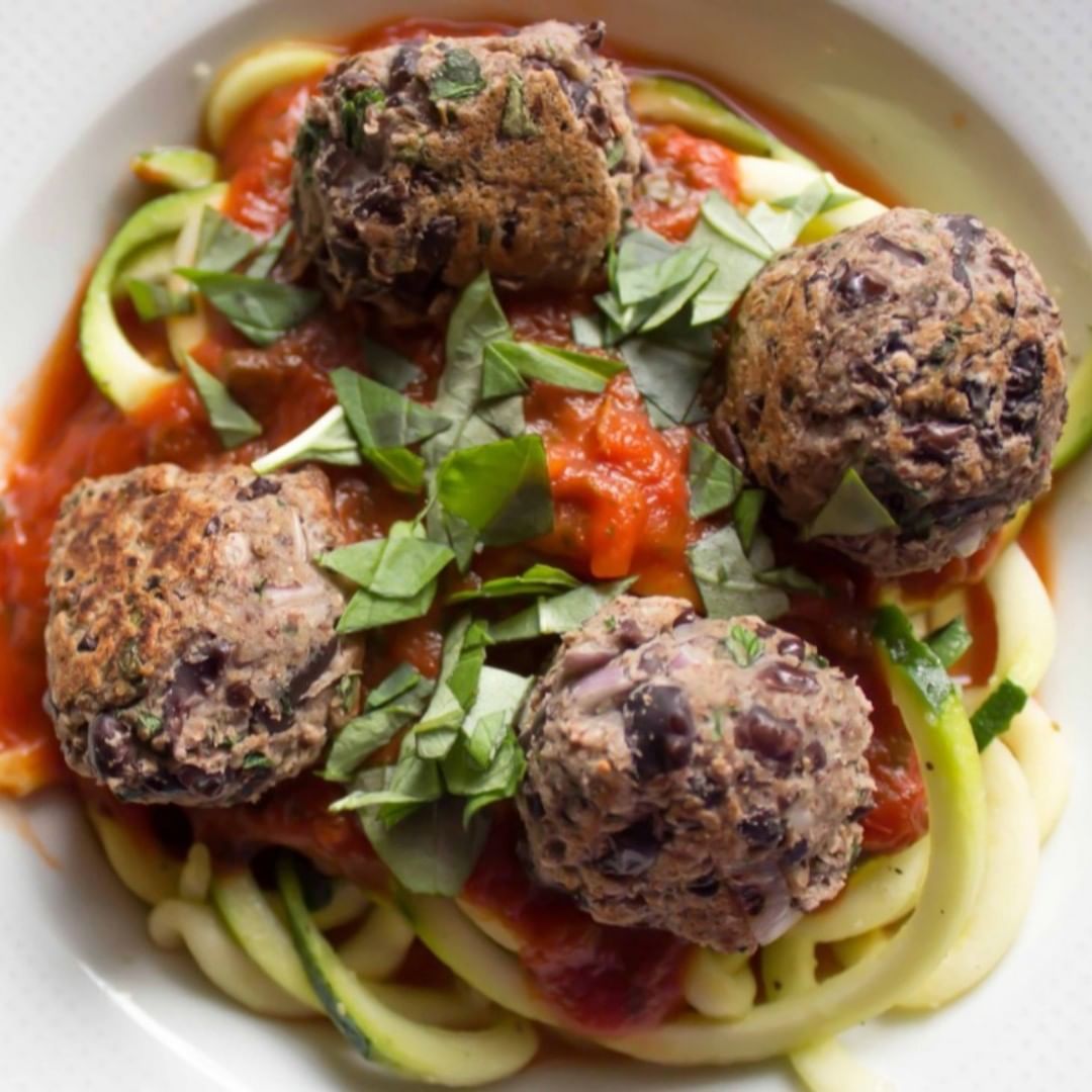 Black Bean Meatless Balls and Zucchini Noodles