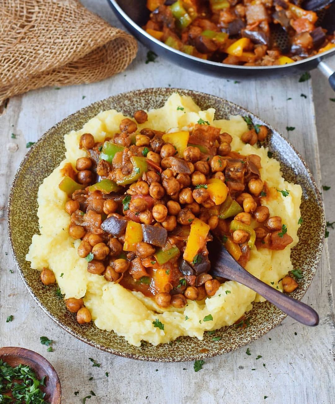 Flavorful Ratatouille with Chickpeas Over Mashed Potatoes