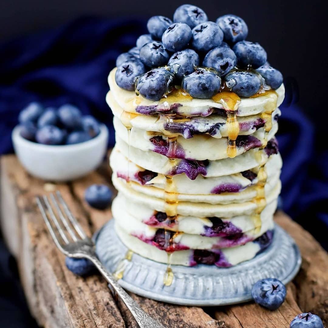 Blueberry Pancakes with Fresh Fruit and Syrup