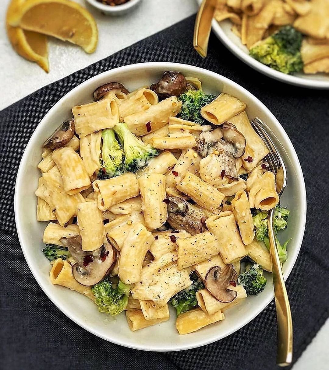 Vegan Mushroom Broccoli Rigatoni