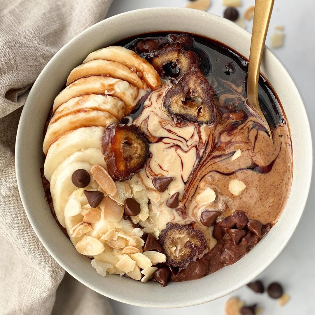 Chocolate Salted Caramel Tahini Date Overnight Oats