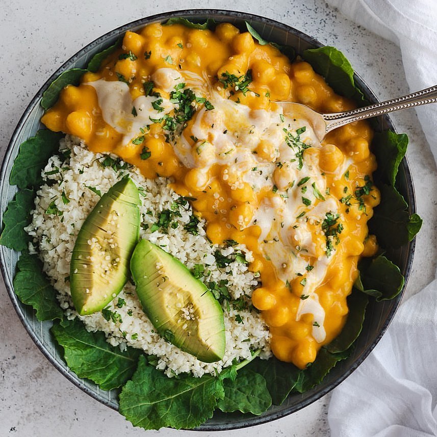 Chickpea Coconut Curry with Cilantro-Lime Cauliflower Rice