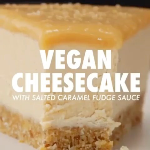Vegan Cheesecake with Salted Caramel Sauce