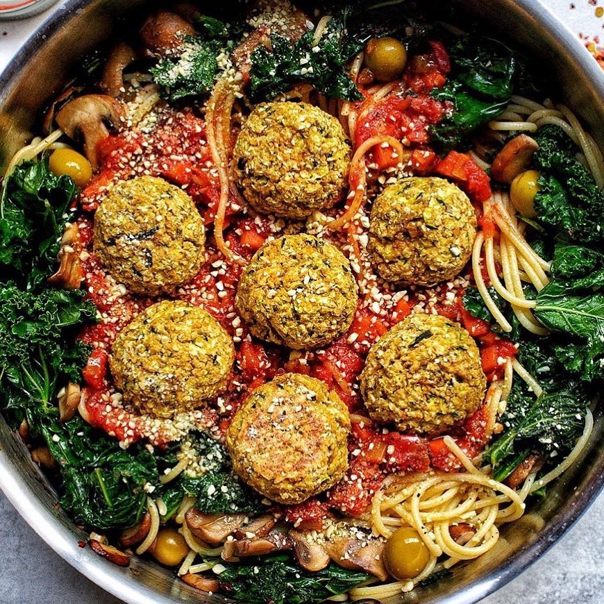 Spaghetti and Chickpea Zucchini Meatballs