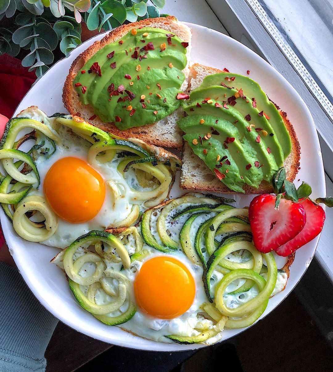 Savory Breakfast Plate with Eggs in Zoodle Nests