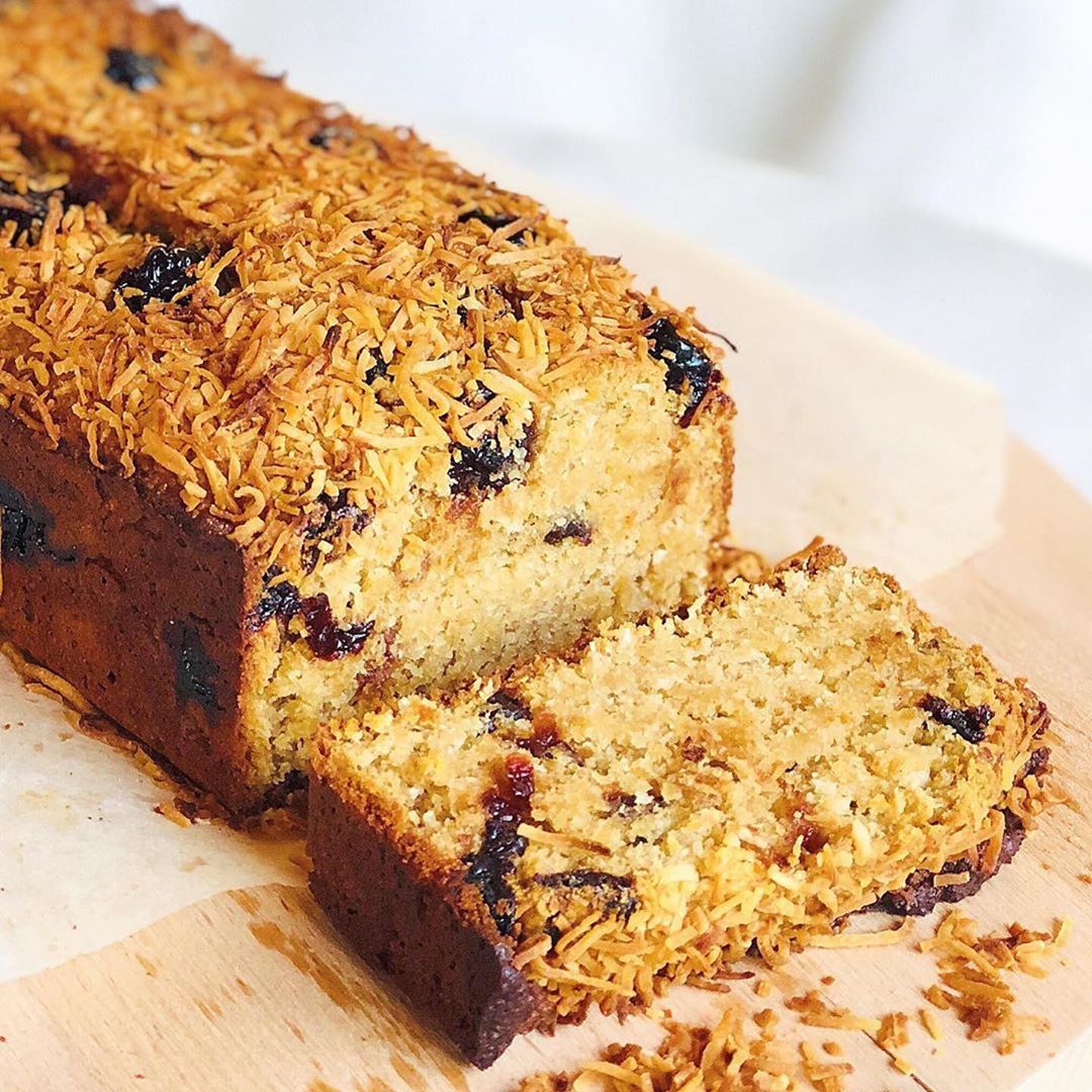 Cherry Coconut Loaf with Banana and Almonds
