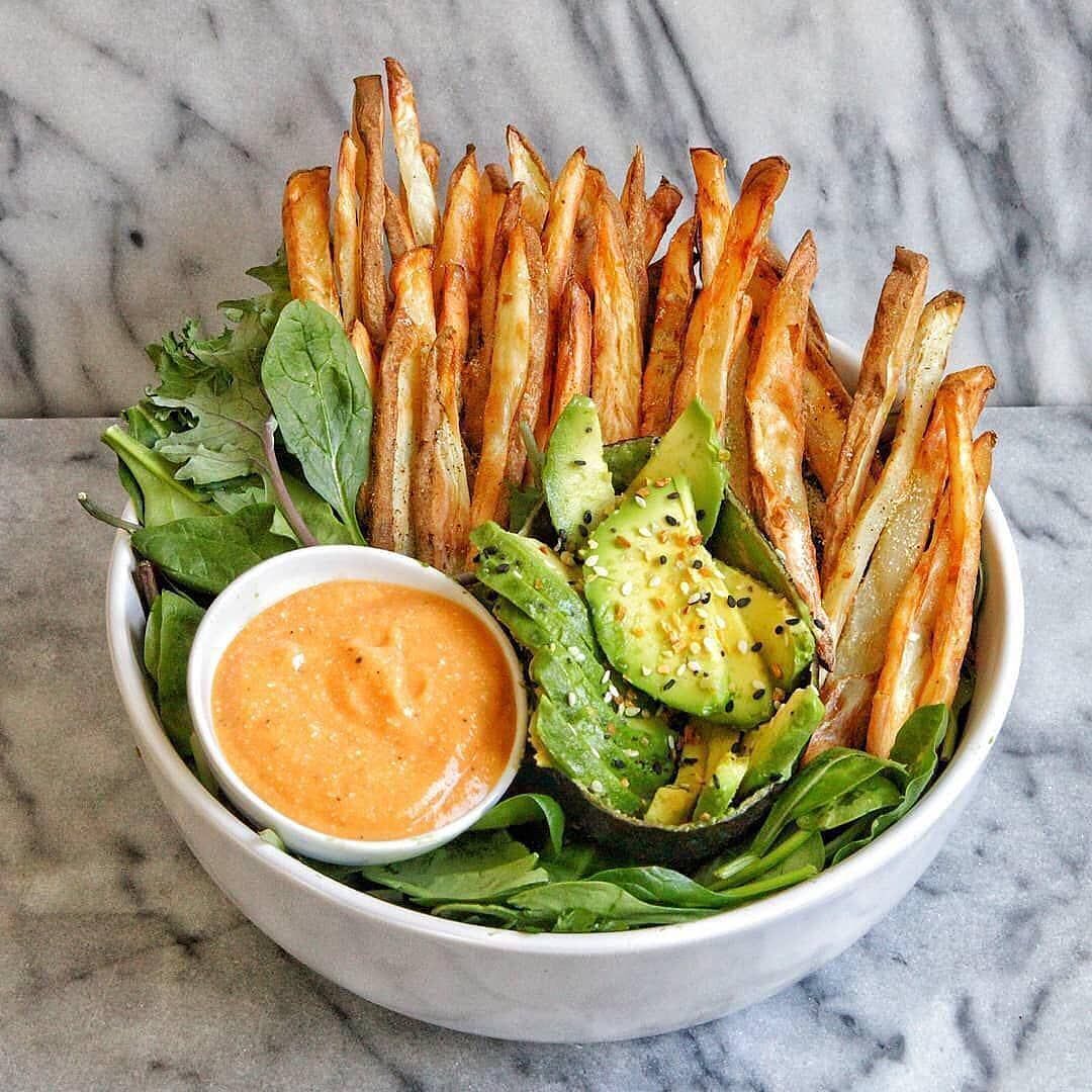 Vegan Nacho Fries with Mixed Greens
