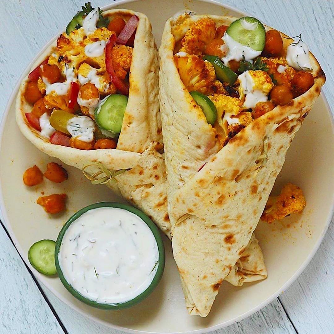 Roasted Cauliflower Chickpea Vegan Shawarma Wraps