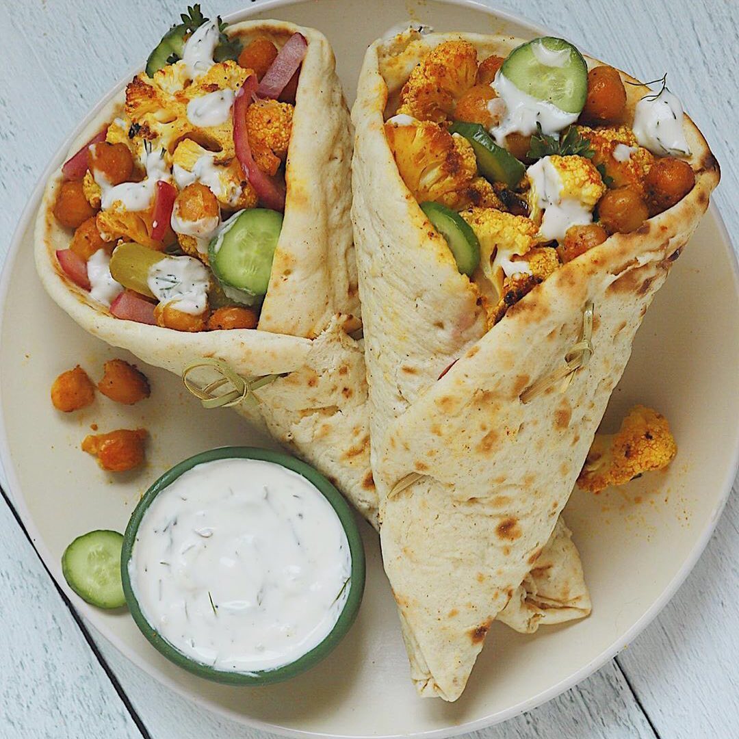 Roasted Cauliflower Chickpea Shawarma Wraps