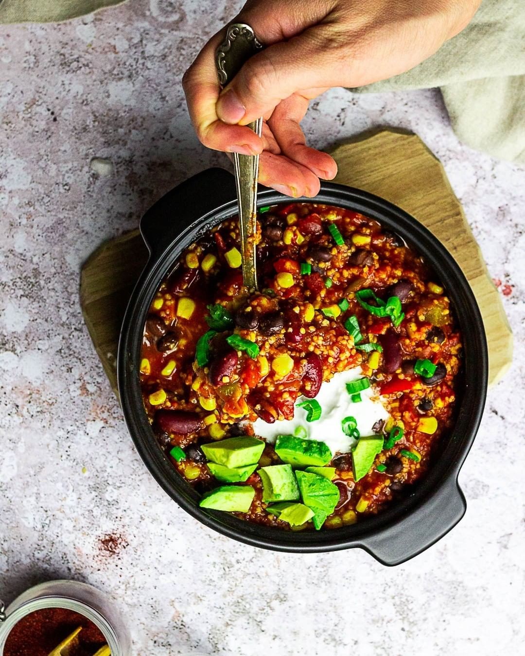 Vegan Chili with Beans, Vegetables and Bulgur