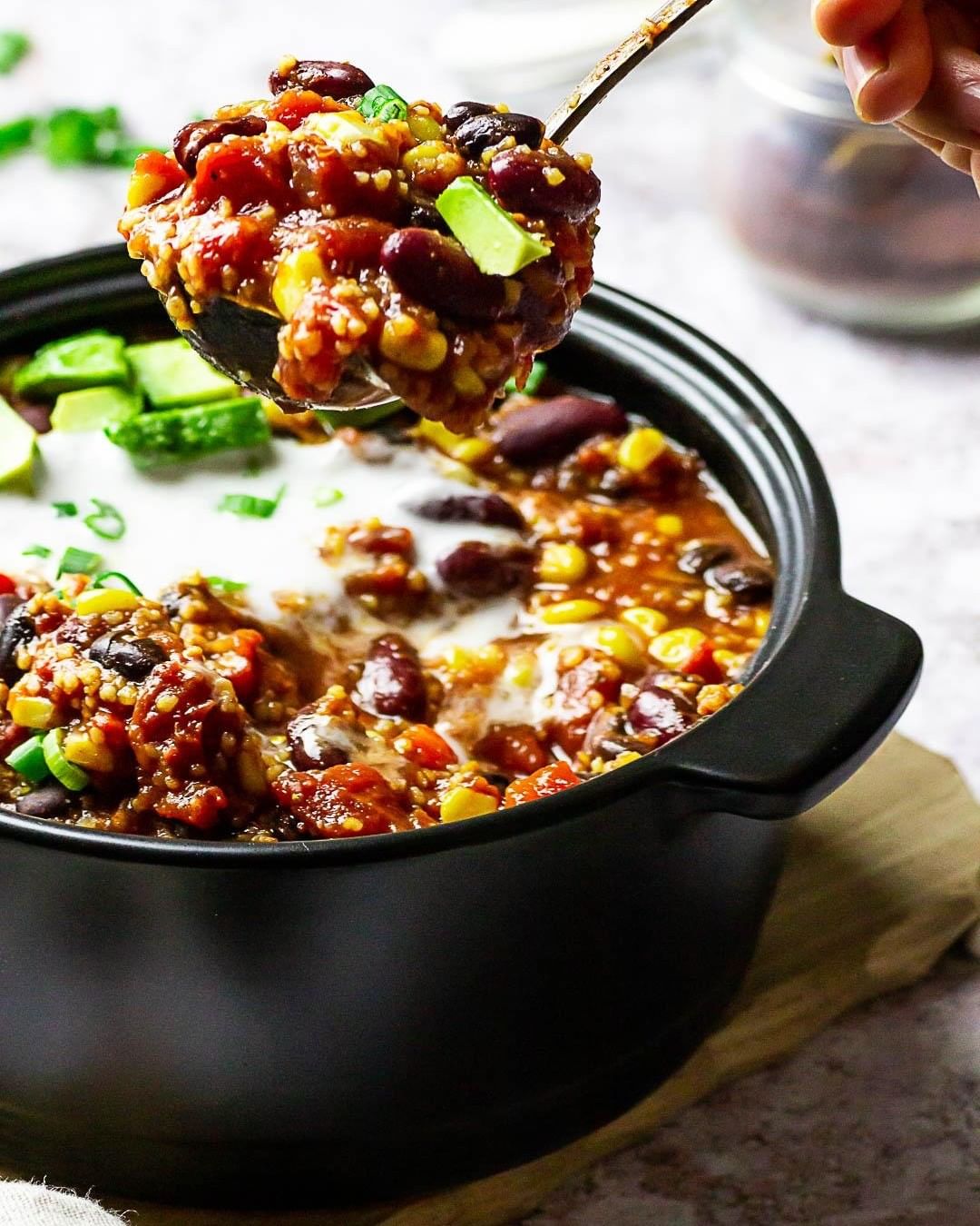 Vegan Chili with Beans, Vegetables and Bulgur