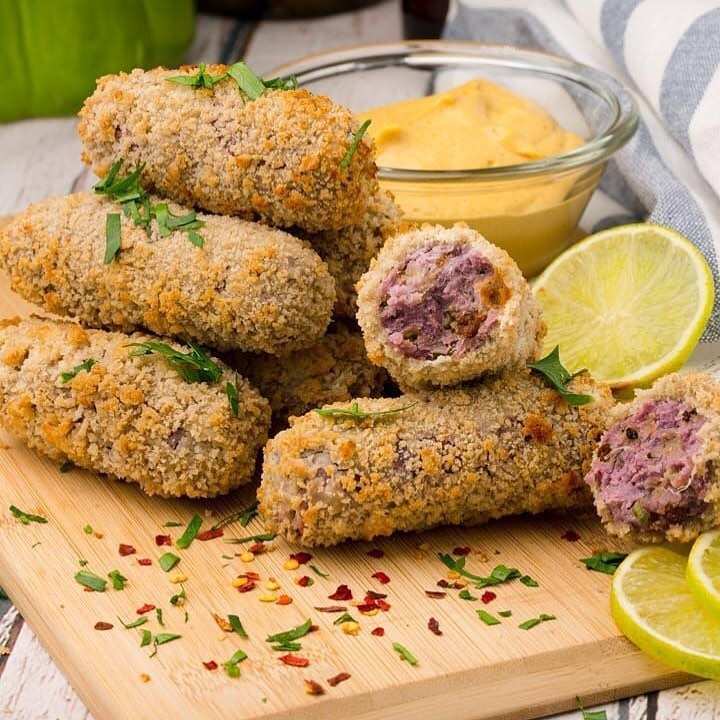 Purple Sweet Potato Croquettes with Nacho Cheese