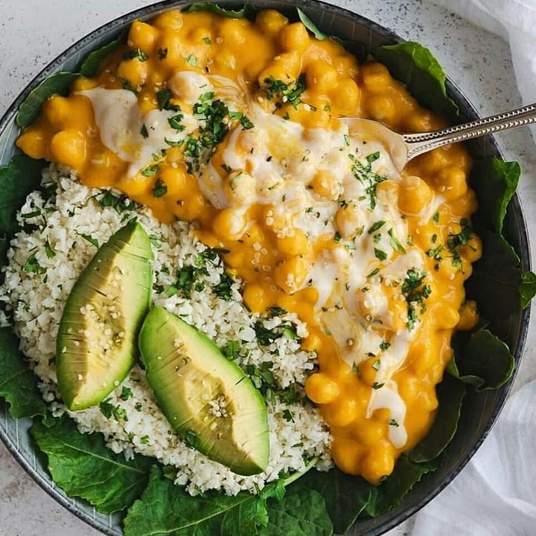 Chickpea Coconut Curry with Cilantro Lime Cauliflower Rice