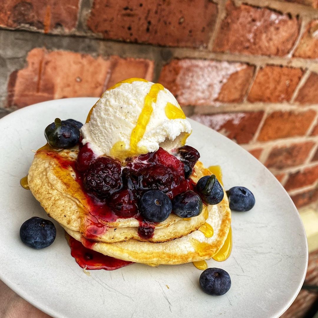 Small Stack of Vegan Pancakes with Toppings