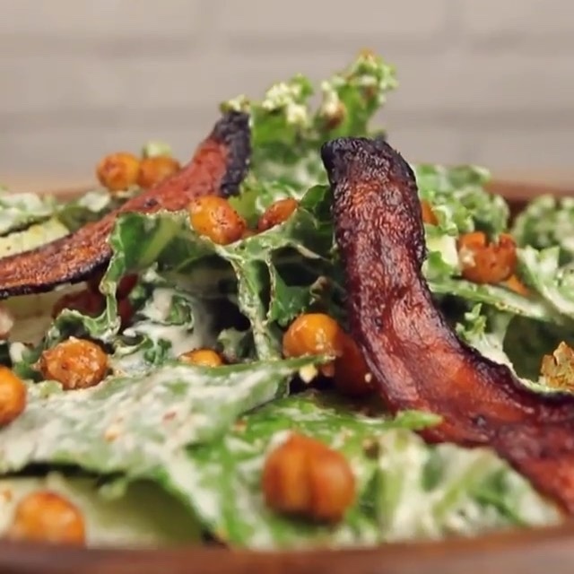 Vegan Kale Caesar Salad with Carrot Bacon