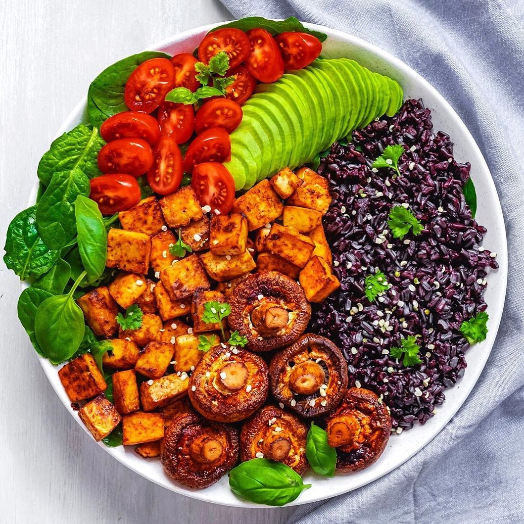 Black Rice, Smoky Mushrooms and Tofu, Creamy Avocado