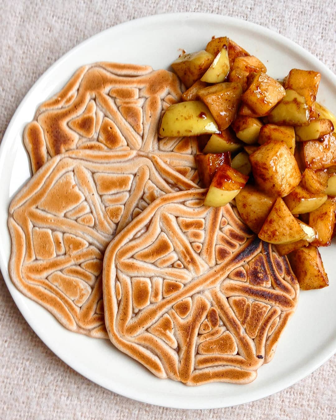 Fall Themed Caramelized Apple Spiderweb Pancakes