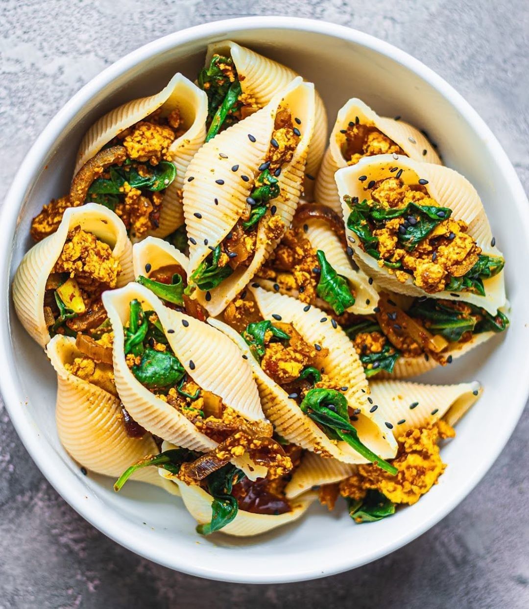 Stuffed Tofu Scramble Shells! Quick, Healthy and Satisfying Meal