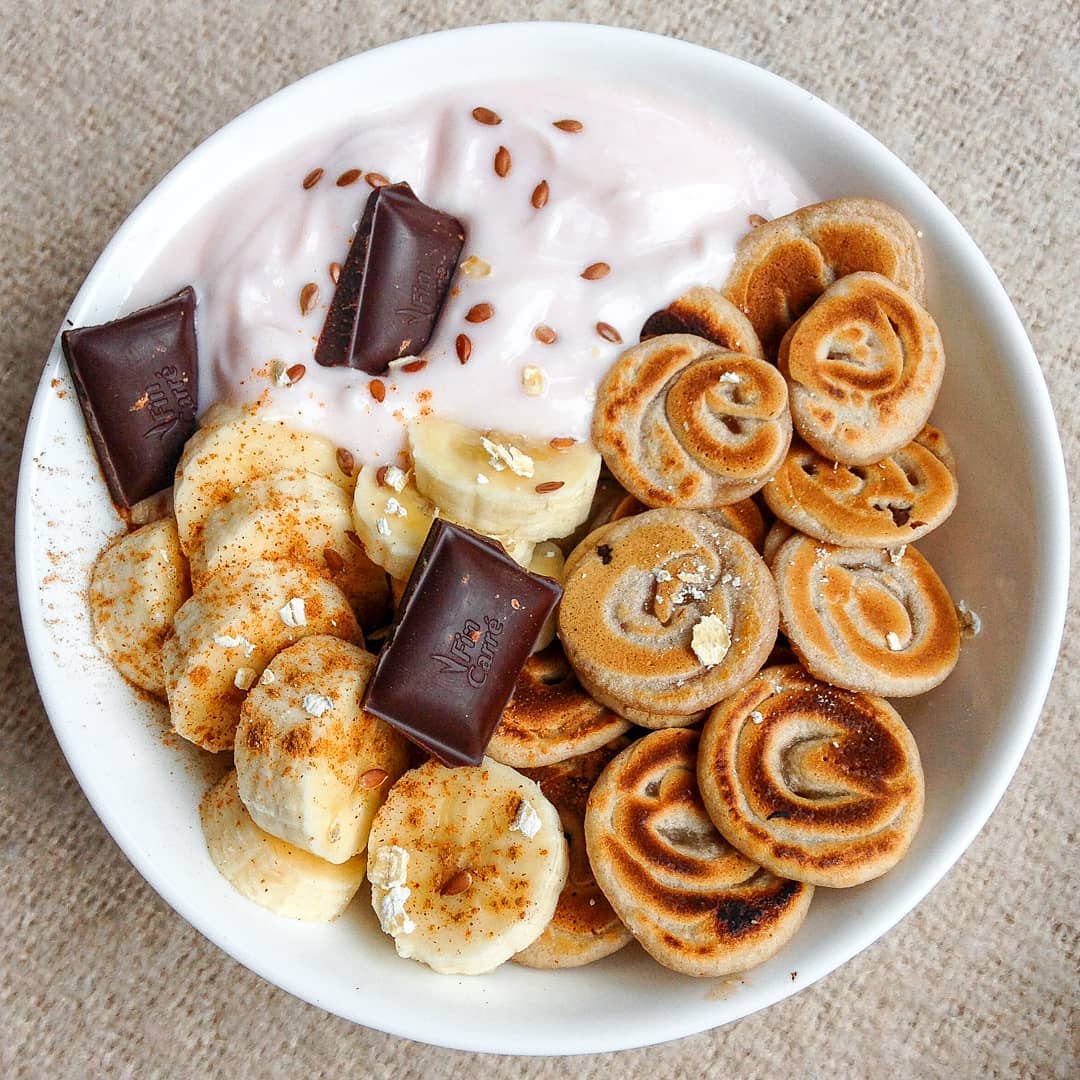 Mini Banana Pancake Swirls with Chocolate