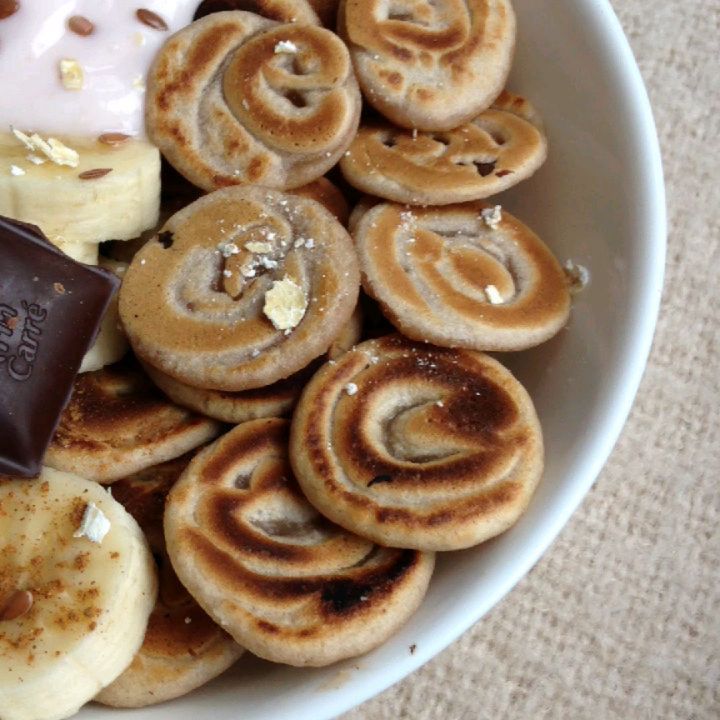 Mini Banana Pancake Swirls with Chocolate