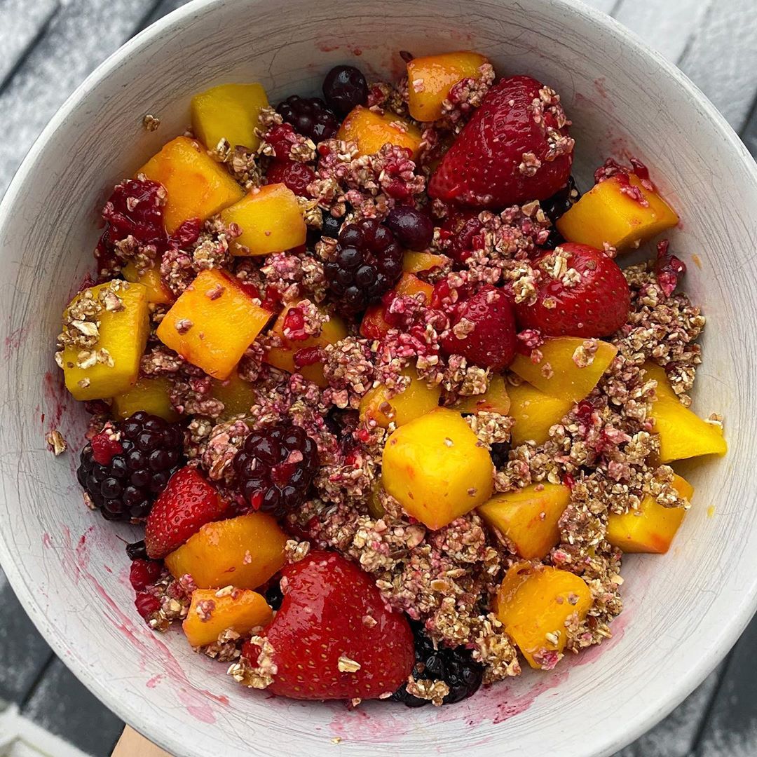 Messy Fruit and Rawnola Breakfast Bowl