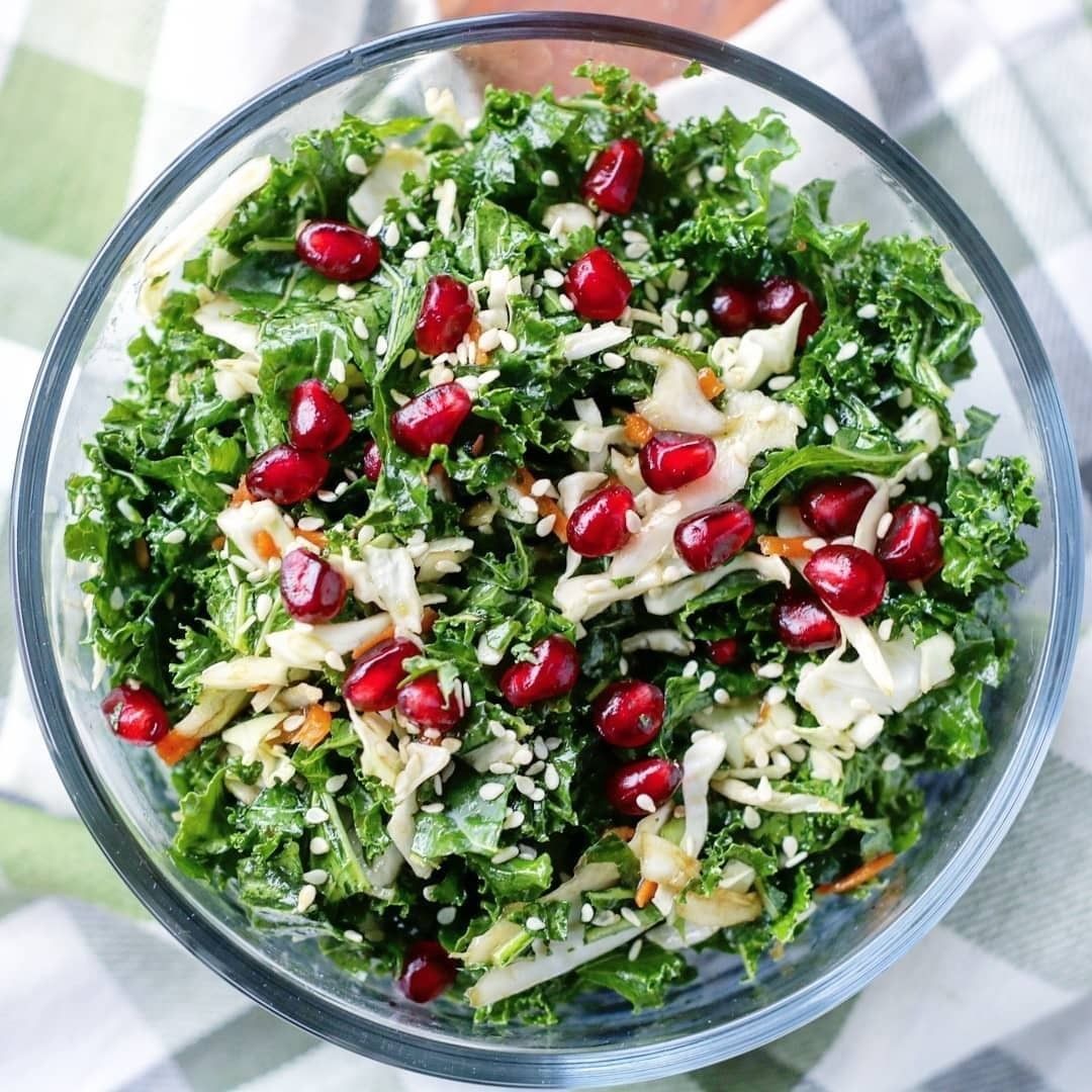 Asian Kale Salad with Pomegranate and Dressing