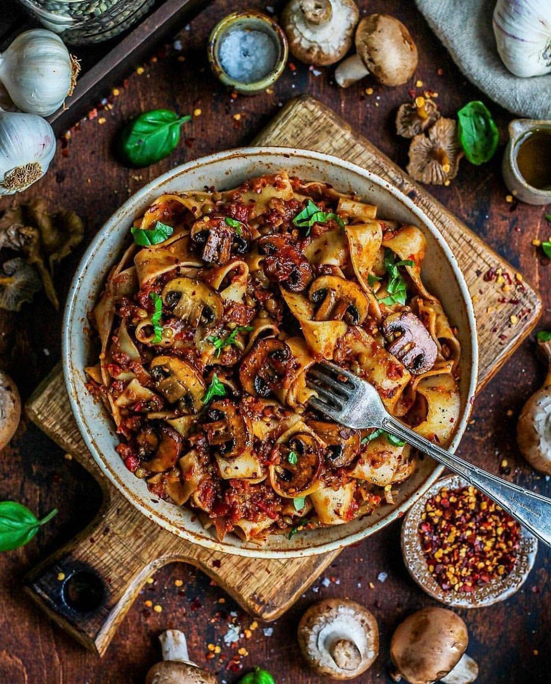 Pappardelle with Lentil and Mushroom Ragù