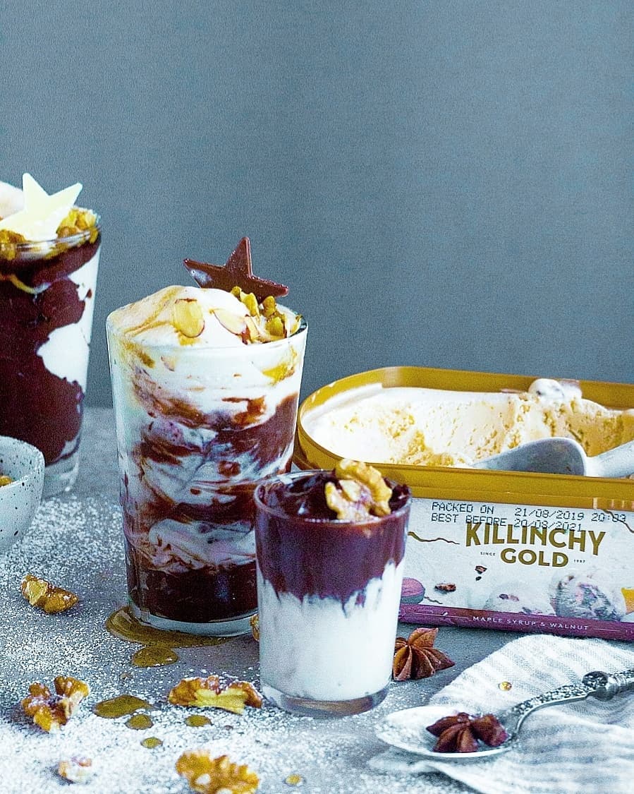 Homemade Chocolate Pudding with Maple Walnut Ice Cream