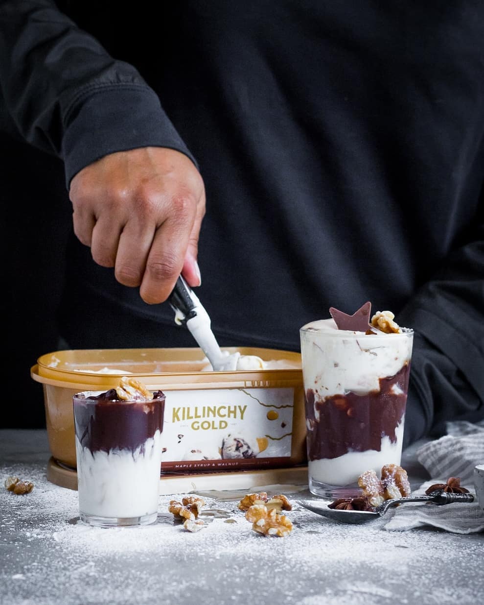 Homemade Chocolate Pudding with Maple Walnut Ice Cream