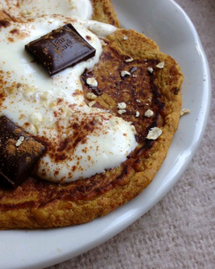 Pumpkin Pancakes with Chocolate and Yoghurt