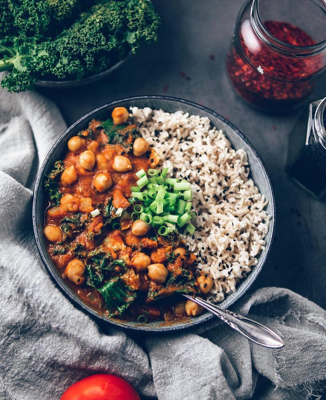 Chickpea and Kale Curry with Rice