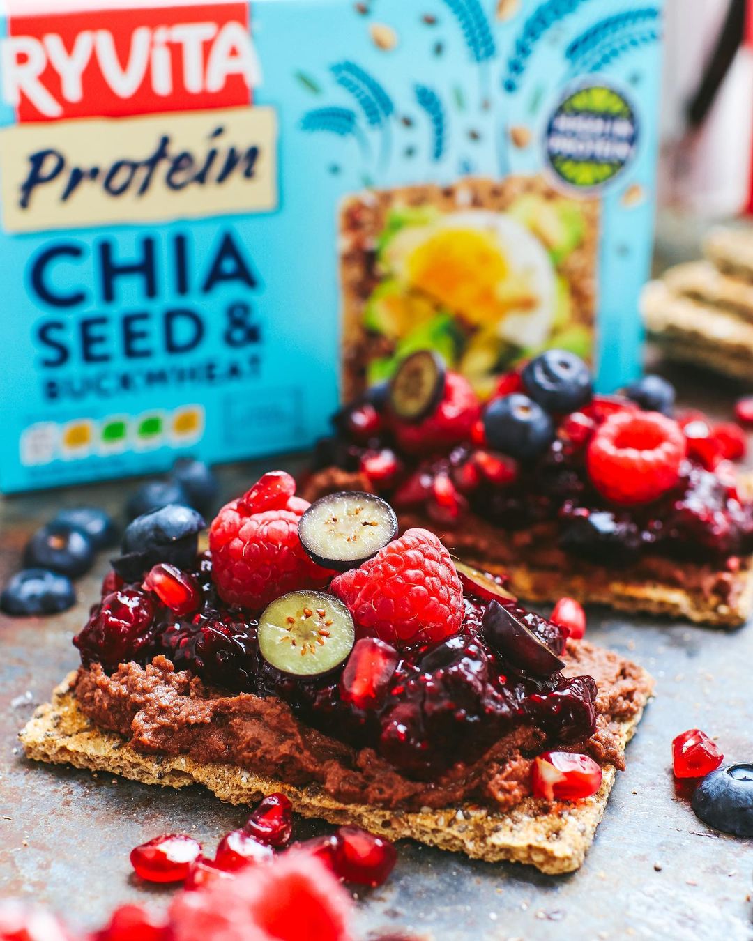 Chocolate Hummus with Berry Chia Jam and Fresh Berries