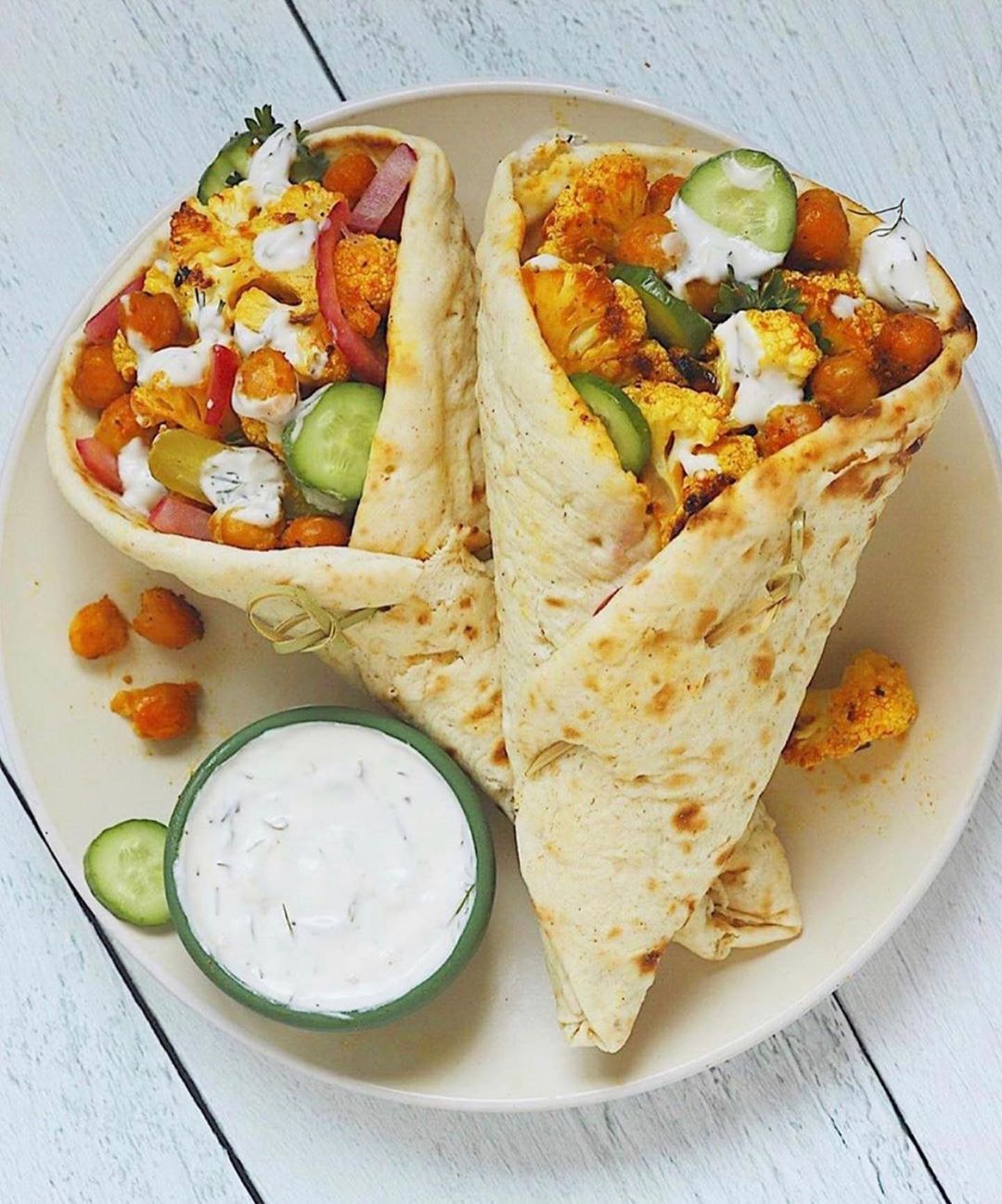 Roasted Cauliflower and Chickpea Shawarma Wraps