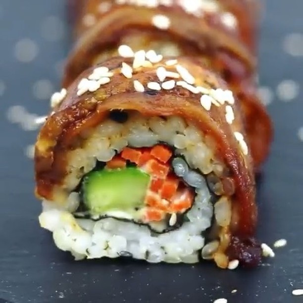 Vegan Eggplant Dragon Roll Sushi