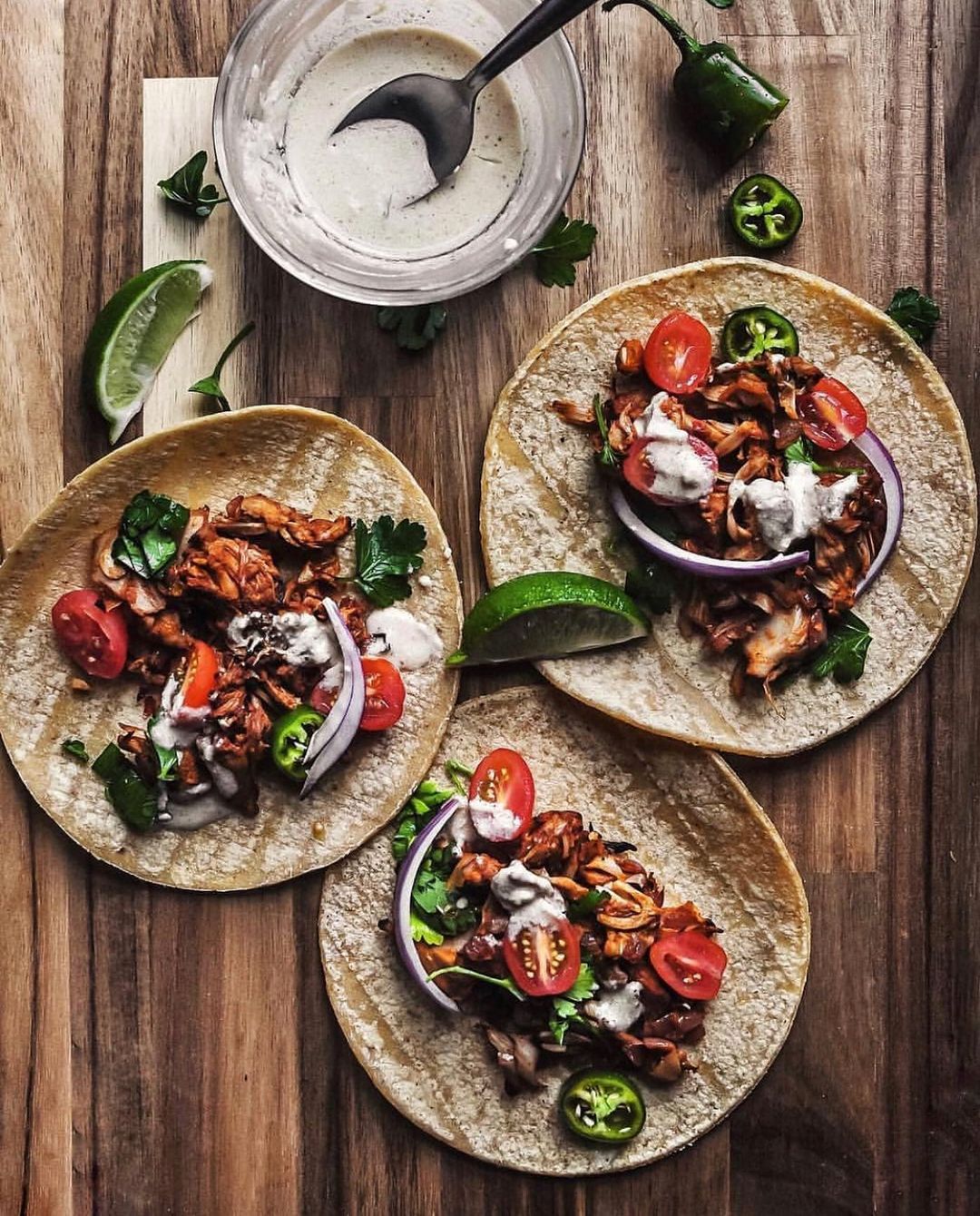 Jackfruit Carnitas Tacos with Jalapeno and Lime