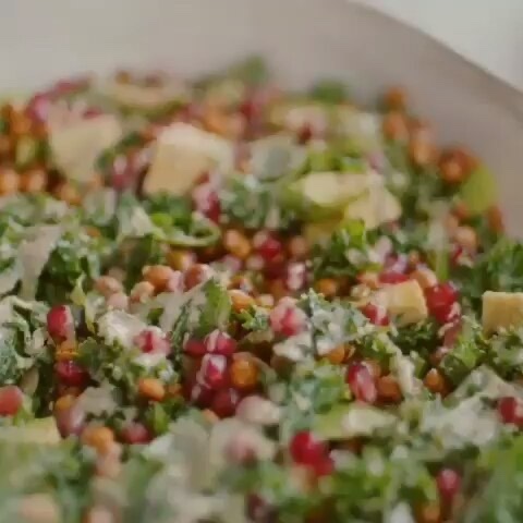 Tahini Kale Salad with Avocado and Crispy Chickpeas