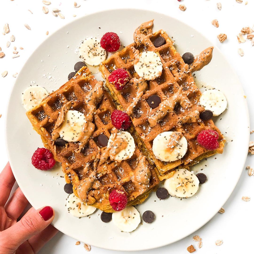 Homemade Vegan Waffles with Banana and Chocolate