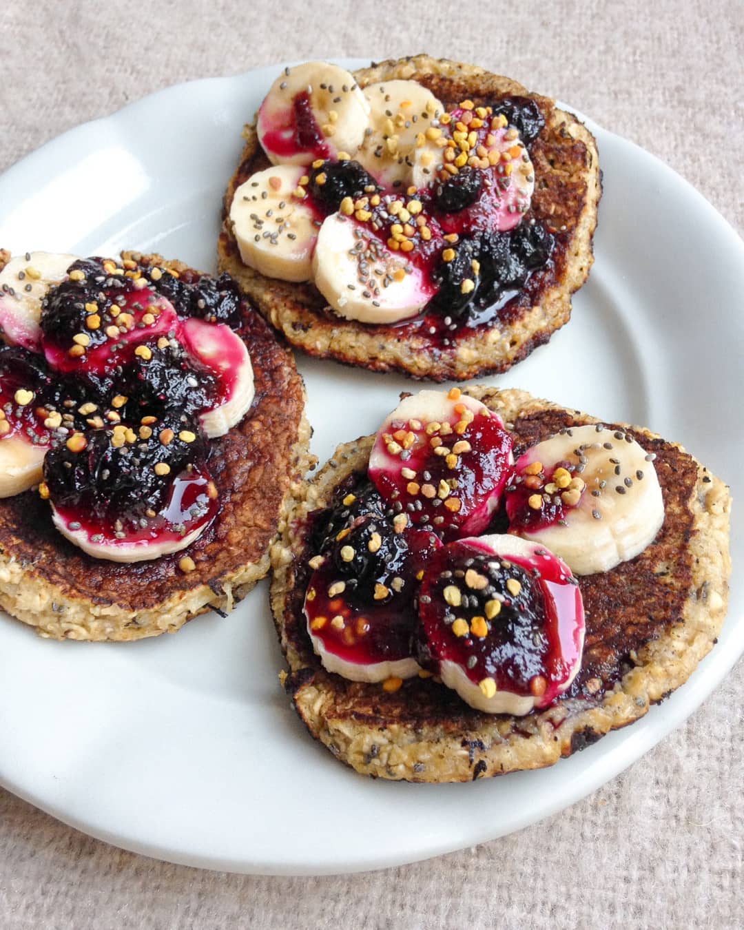 Banana Bread Pancakes with Bananas and Jam