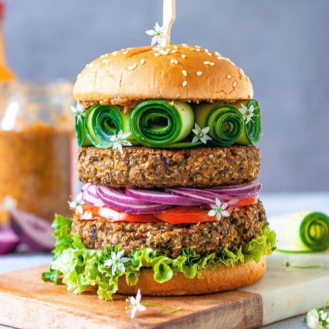 Vegan Black Bean Burgers with Fresh Vegetables
