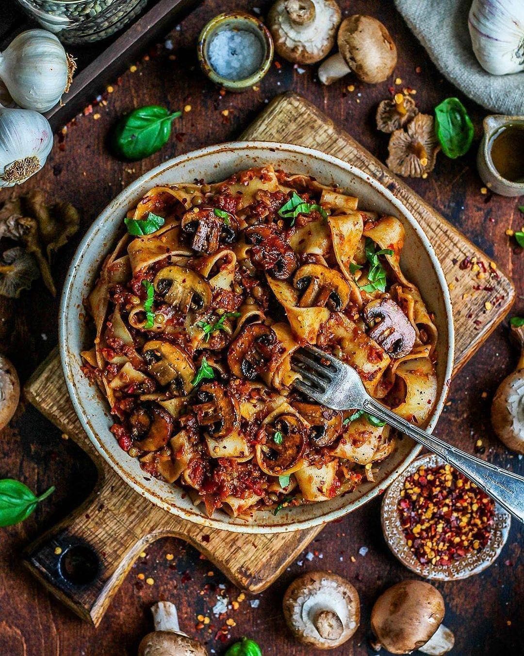 Pappardelle with Lentil and Mushroom Ragù