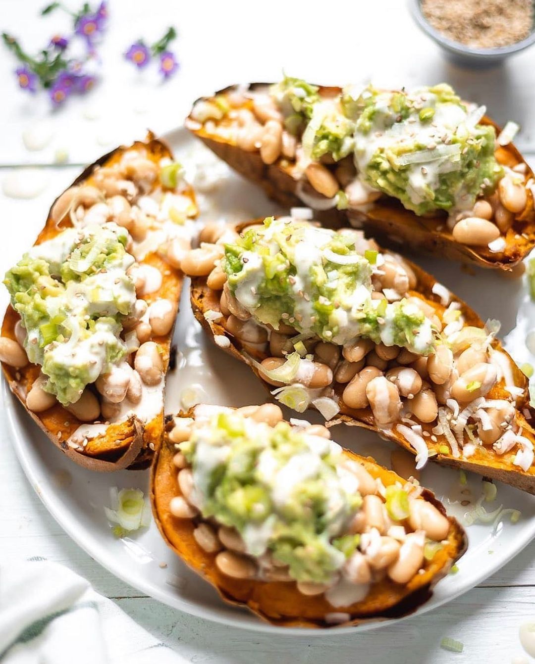 Stuffed Sweet Potatoes with White Bean and Guac