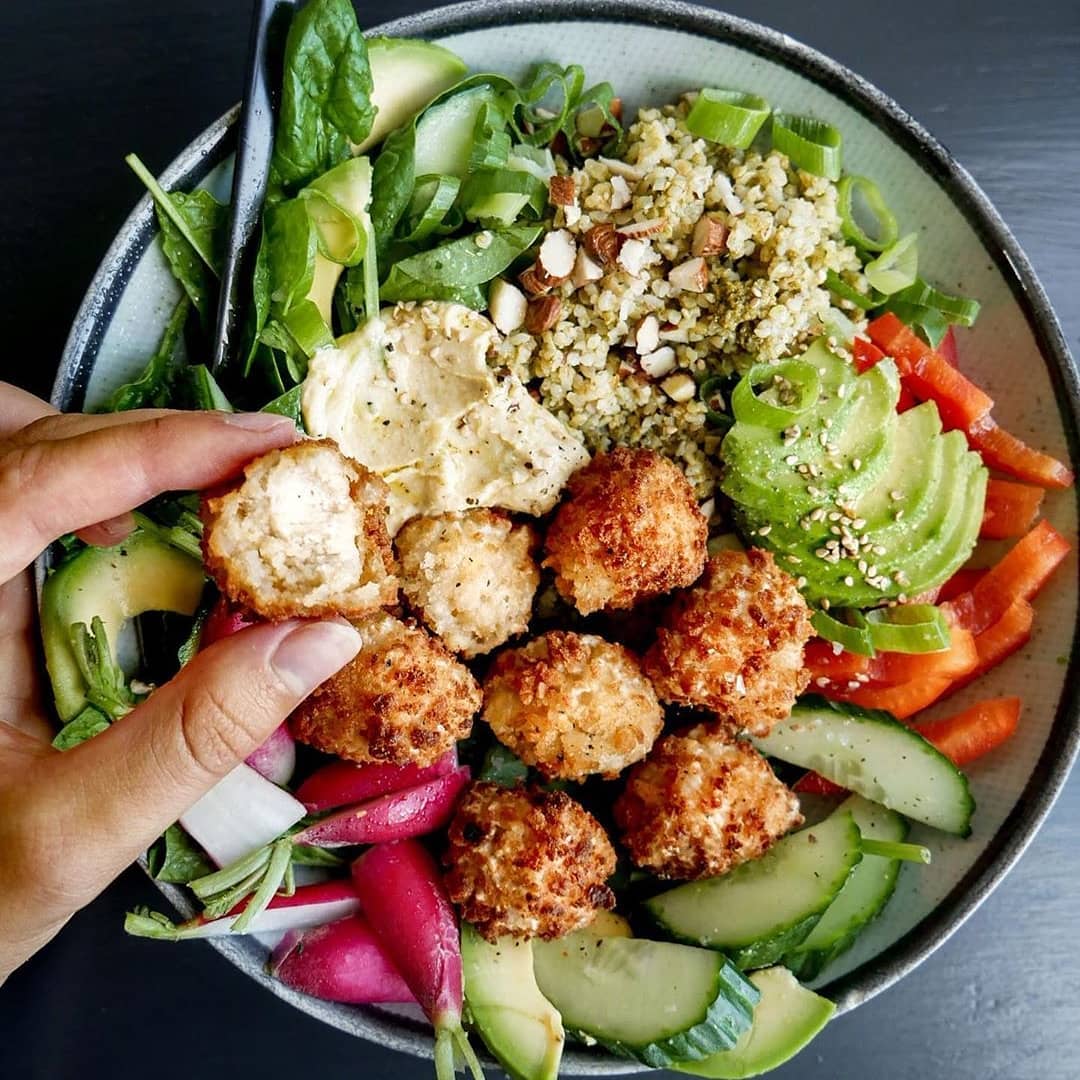 Small Cauliflower Tofu Tots with Vegan Salad