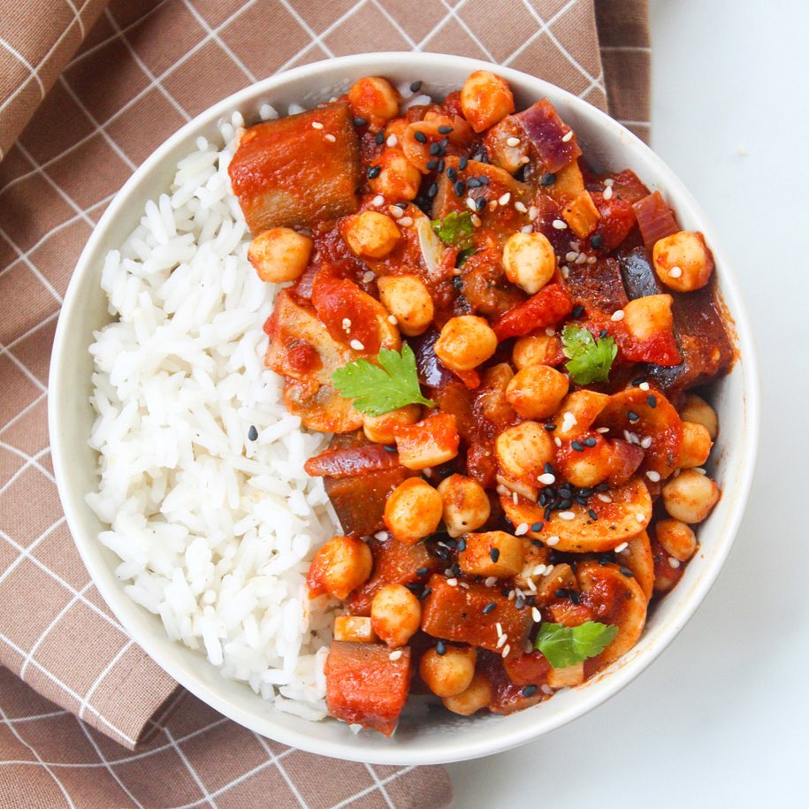 Hearty Vegan Chickpea and Eggplant Stew