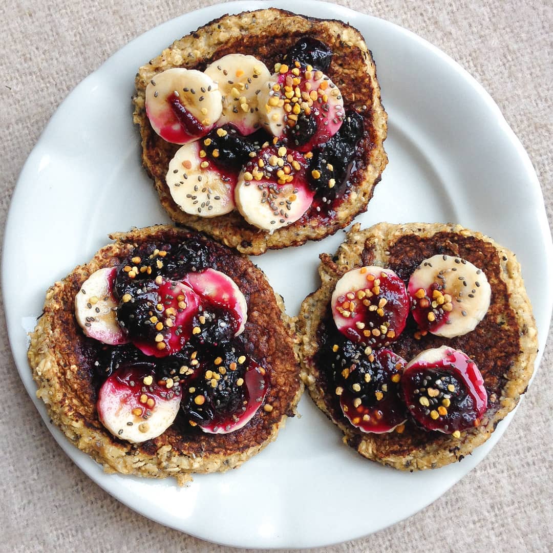 Banana Bread Pancakes with Bananas and Jam