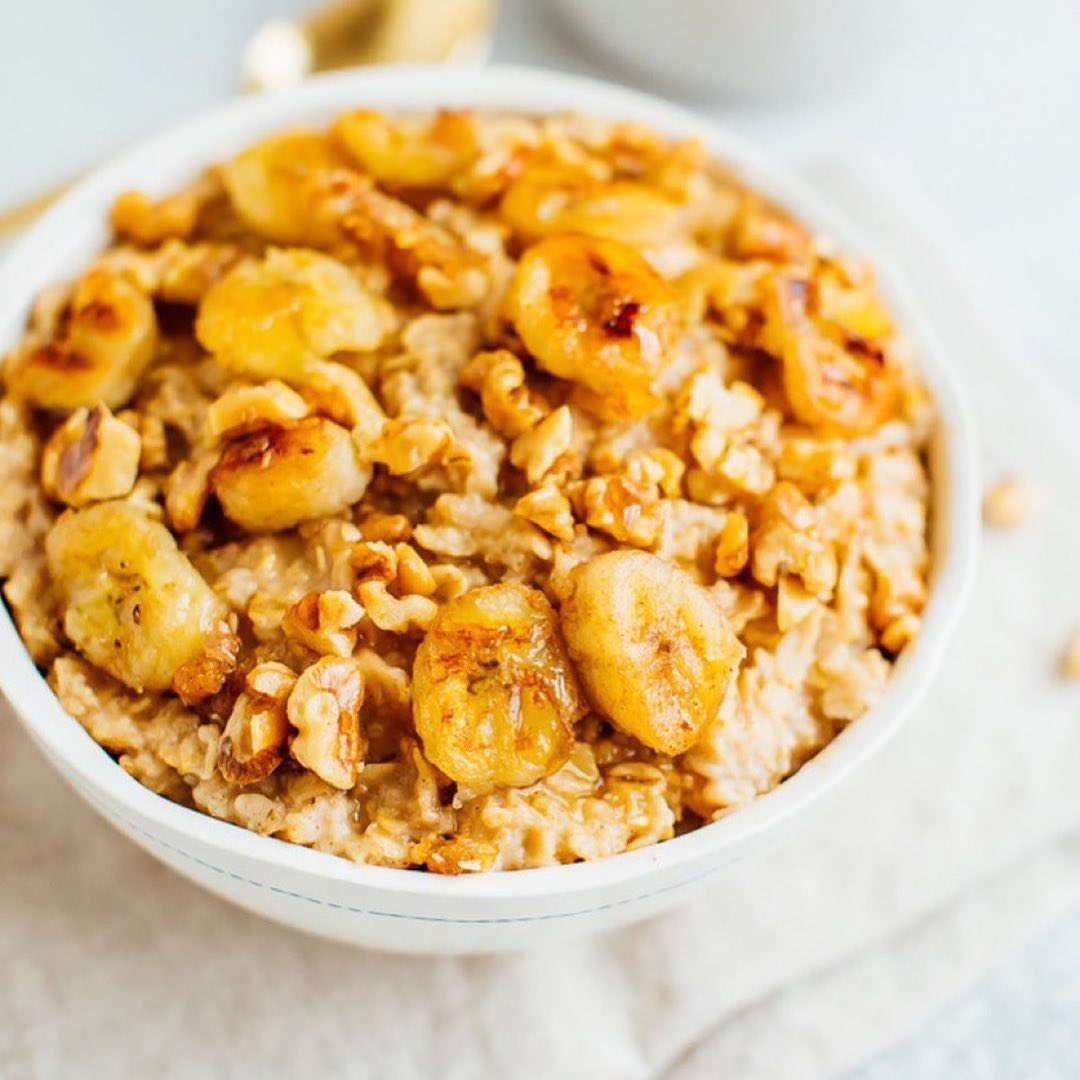 Banana Bread Oatmeal with Caramelized Bananas