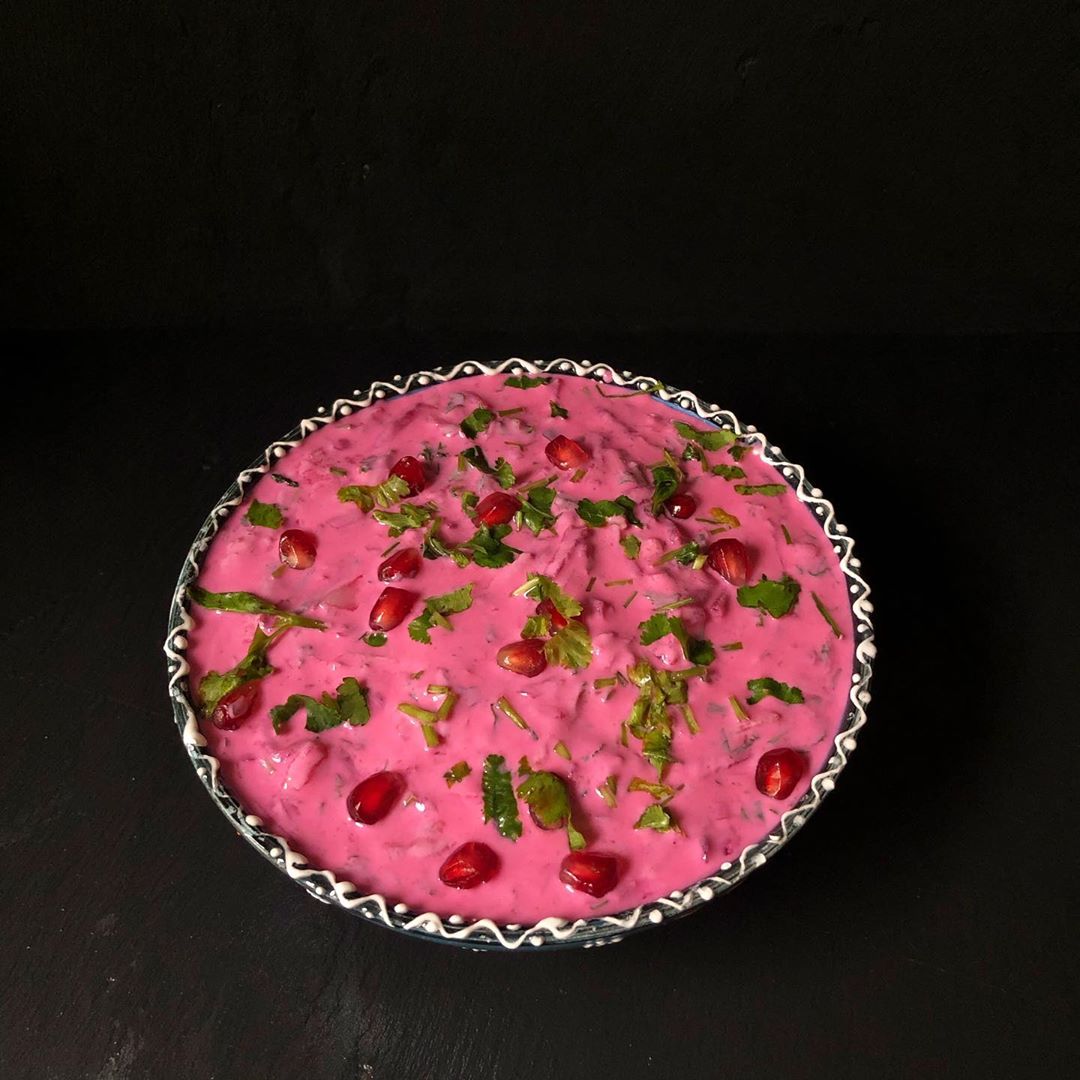 Beetroot Raita with Yogurt and Herbs