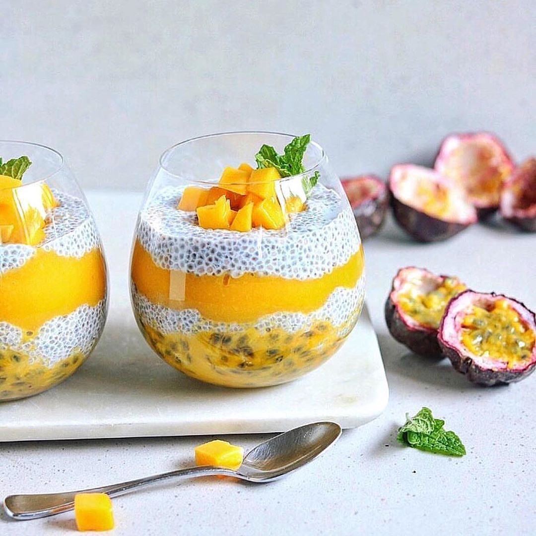 Creamy Coconut Mango and Passionfruit Chia Pudding