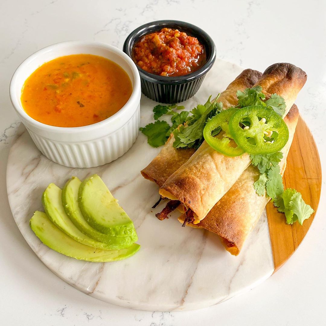 Chipotle Jackfruit Taquitos with Vegan Queso