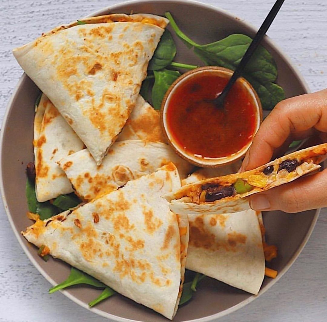 Buffalo Black Bean and Roasted Veggie Quesadillas