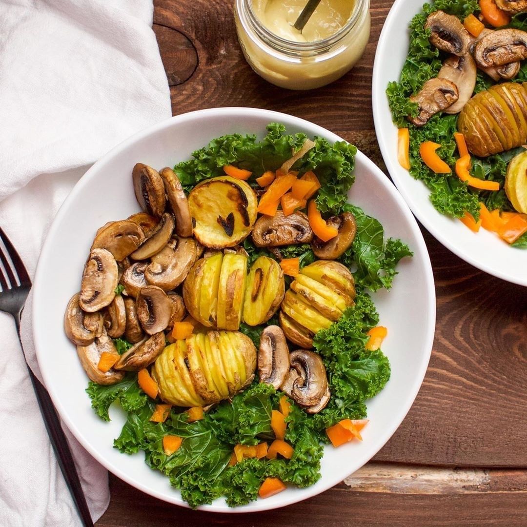 Easy Hasselback Potatoes with Miso Glazed Mushrooms